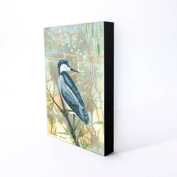 Black-crowned Night Heron Wood Panel Giclée Print for wholesale by Orphan Girl Fine Art