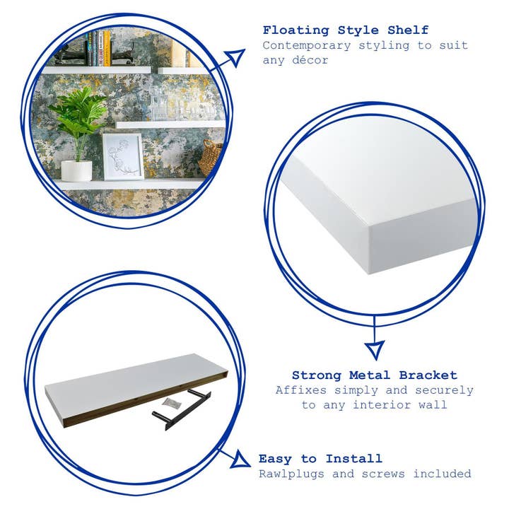 Rinkit Ltd – wholesale Wall-mounted shelf – 100cm Modern Floating Wall Shelf - White - By Harbour Housewares