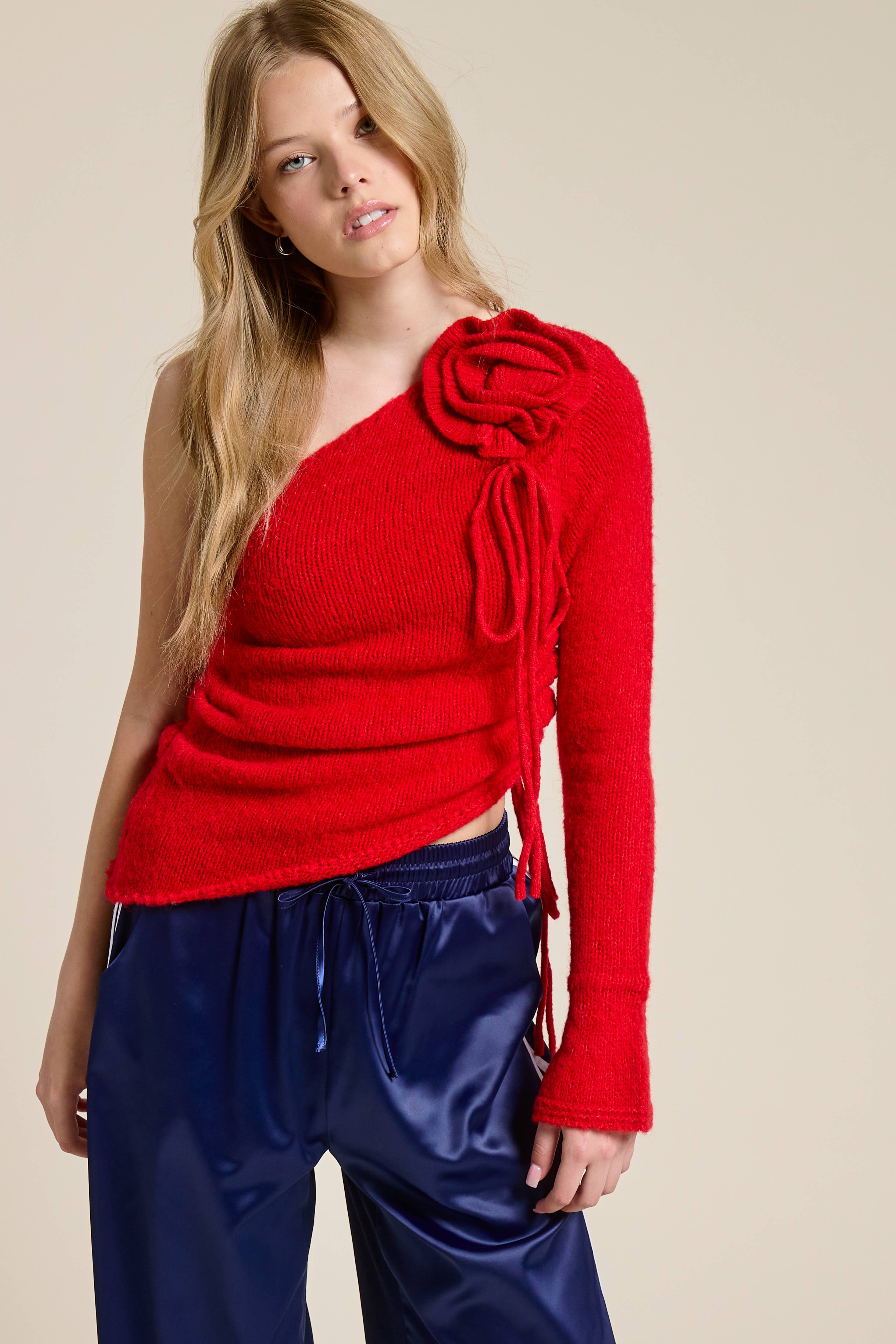 Mimosa - Wholesale Knit Top - Women's - One Shoulder Floral Embellishment Knit Top15