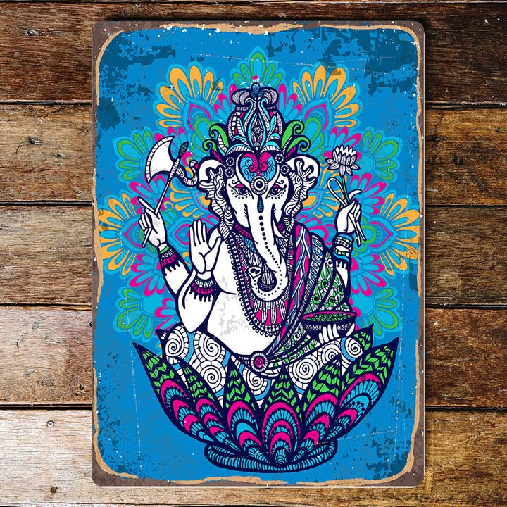The British Metal Signs Company – wholesale Sign – Ganesha Elephant Ornate Mandela - Metal Wall Sign Plaque