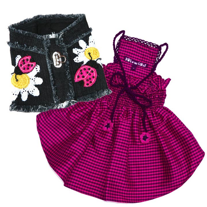 The Lanna Collection Kariertes Seidenkleid mit Häkelbesatz für den Großhandel von Dog in the Closet