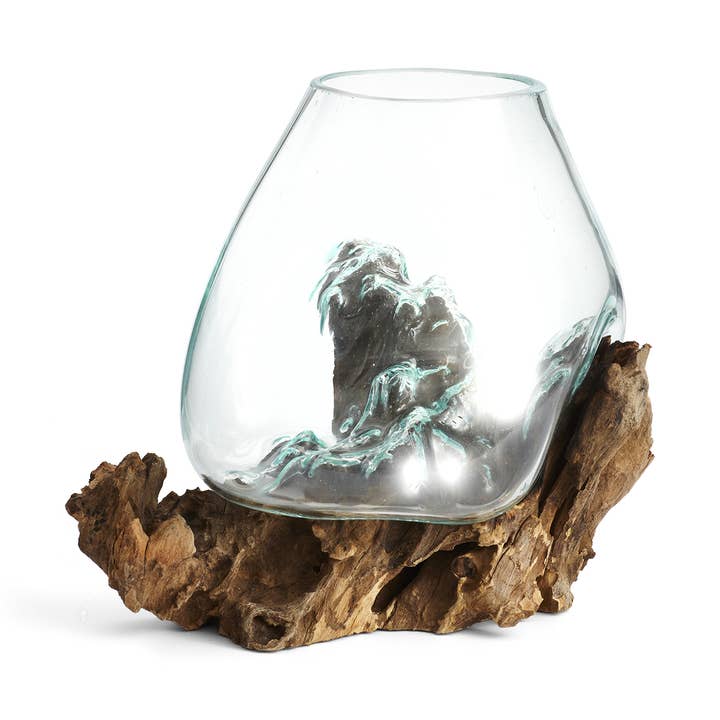 Molten Glass & Wood Sculpture - Approx 9.5" across for wholesale by Cohasset Gifts