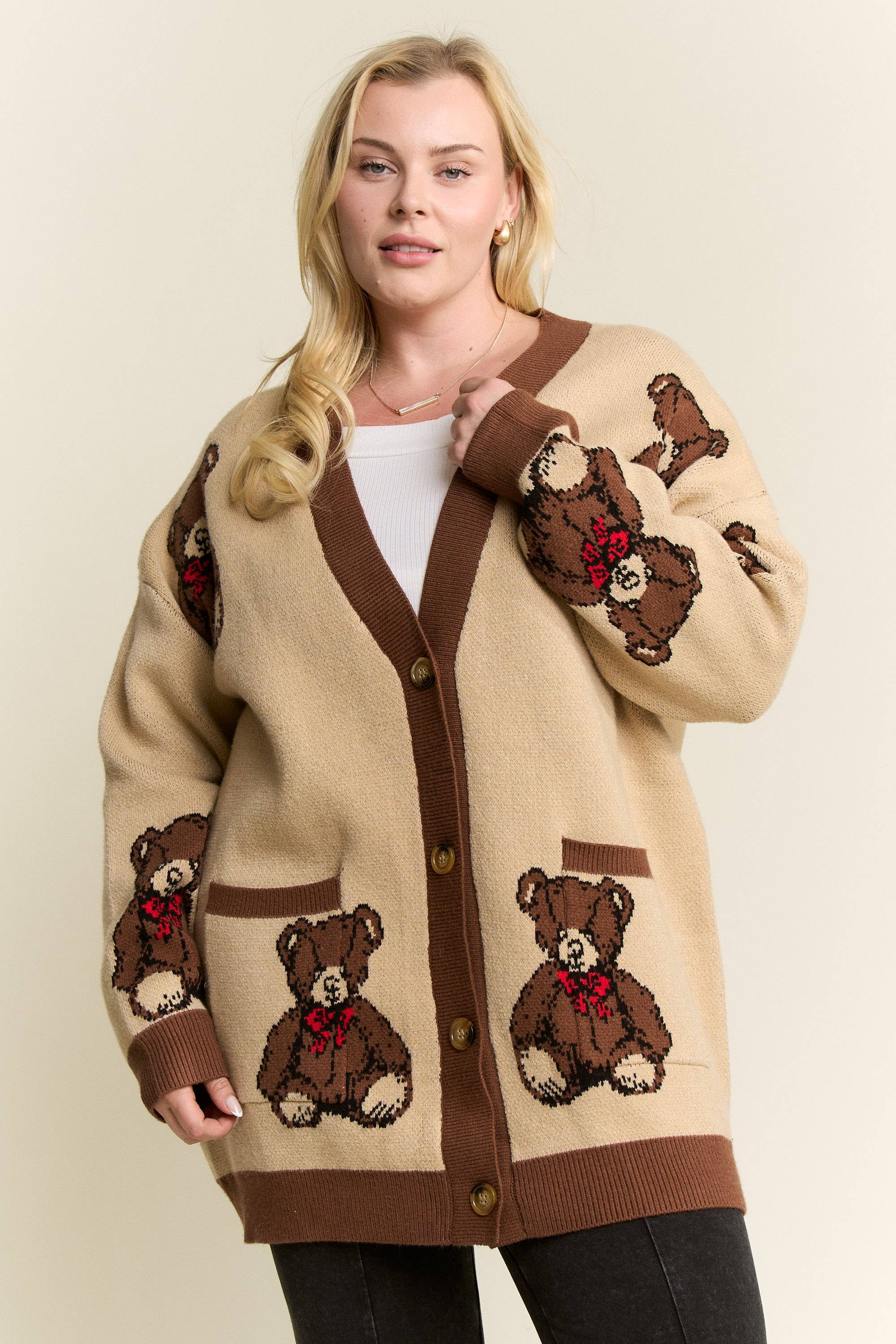 JADE BY JANE PLUS - Wholesale Cardigan - Women's - Beary Adorable Cardigan (Plus size)4