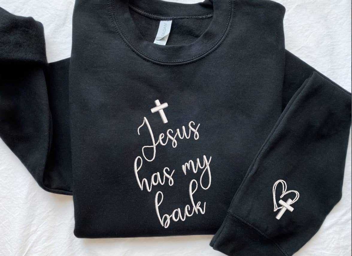 One Nine – Engroshandel Sweatshirt - Dame – Jesus Has My Back Broderi Sweatshirt3
