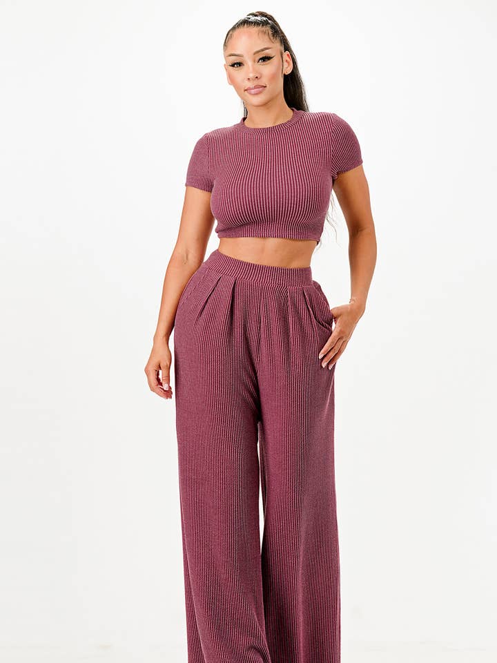 A20014- Set Pantaloni Larghi a Coste Zig Zag per la vendita all'ingrosso da parte di April Moon