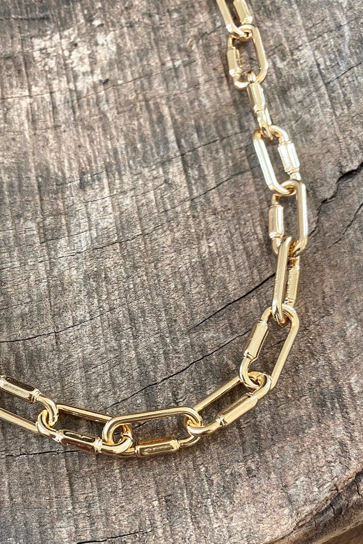 PennyLine inc - Wholesale Link & Chain Necklace - Paperclip gold tone chunky chain short necklace with Carabiner accent1