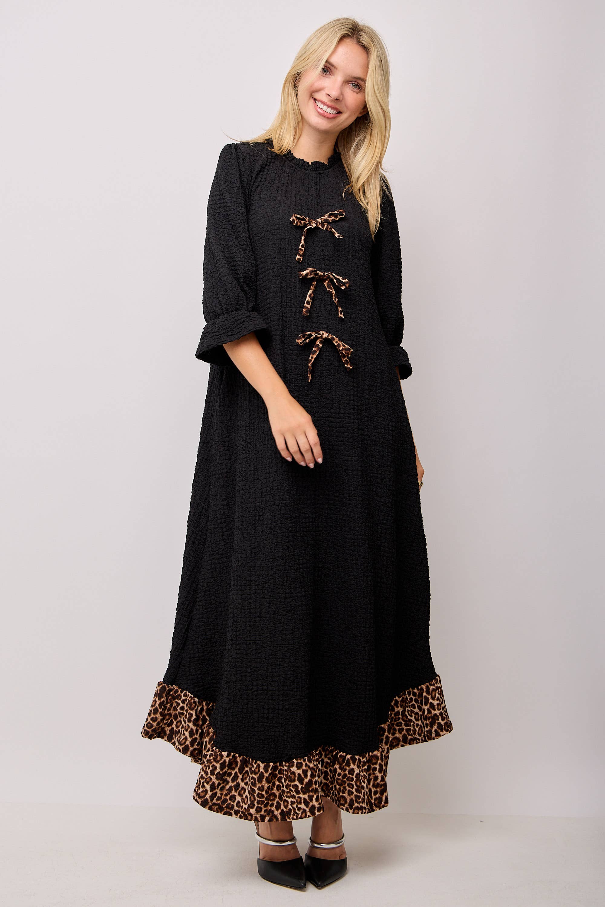 Celeste Clothing - Wholesale Dress - Women's - WOMEN'S PLUS SIZE  MAXI DRESS -LEOPARD CONTRAST AND BOWS 28