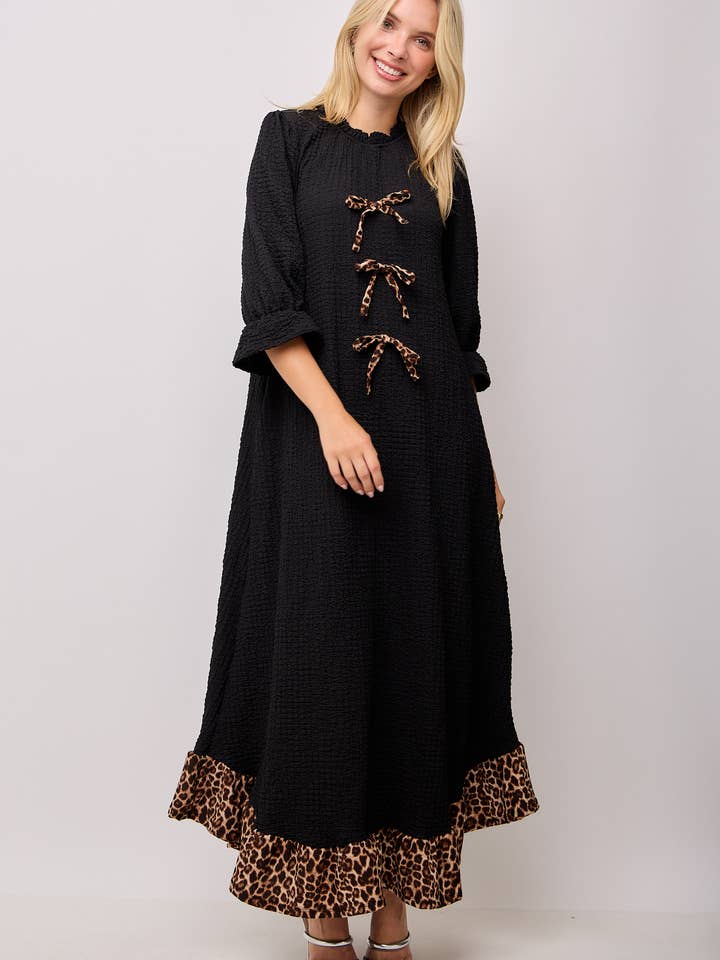 Celeste Clothing - Wholesale Dress - Women's - WOMEN'S PLUS SIZE MAXI DRESS -LEOPARD CONTRAST AND BOWS 28