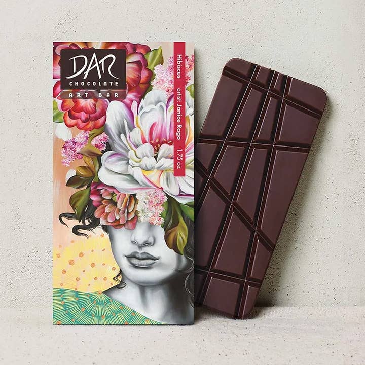 Dar Chocolate - Wholesale Chocolate Bar - Art Bar: Hibiscus 72% Dark Chocolate Bar Vegan (Mixed Art)