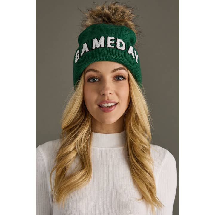 Panache Apparel Co. - Wholesale Beanie - Women's - Green & White Game Day Pom Hat1