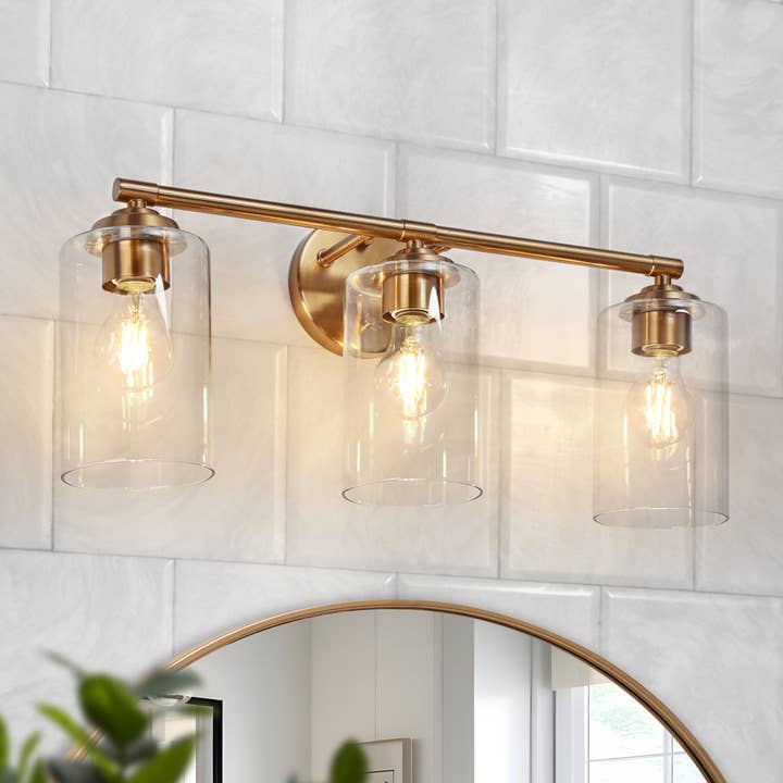 Applique de salle de bain à 3 lumières en laiton Sauvig pour la vente par Belles Lighting