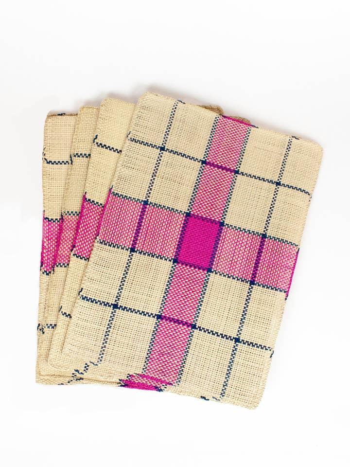 Håndvævede Iraca Bordskånere - Fuchsia Ternet for engroshandel hos Rentrayage