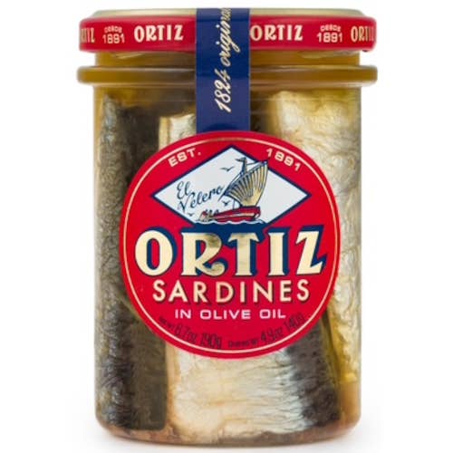French Feast - Wholesale Fish/Seafood - Ortiz Sardines old style in olive oil glass jar