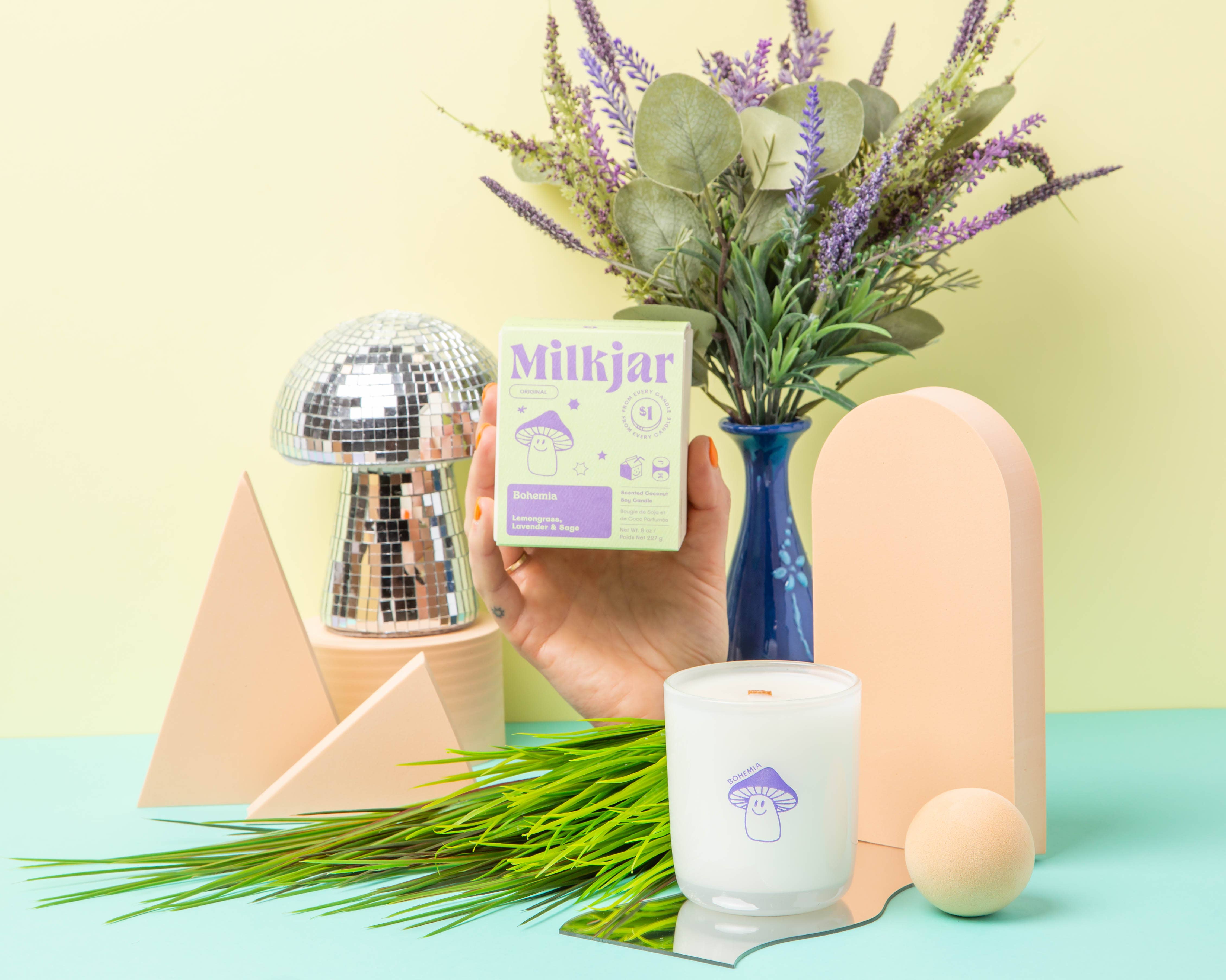 Milk Jar Candle Co. - Venta al por mayor Velas en tarros - Vela Bohemia de 8 onzas con citronela, lavanda y salvia, coco y soja1
