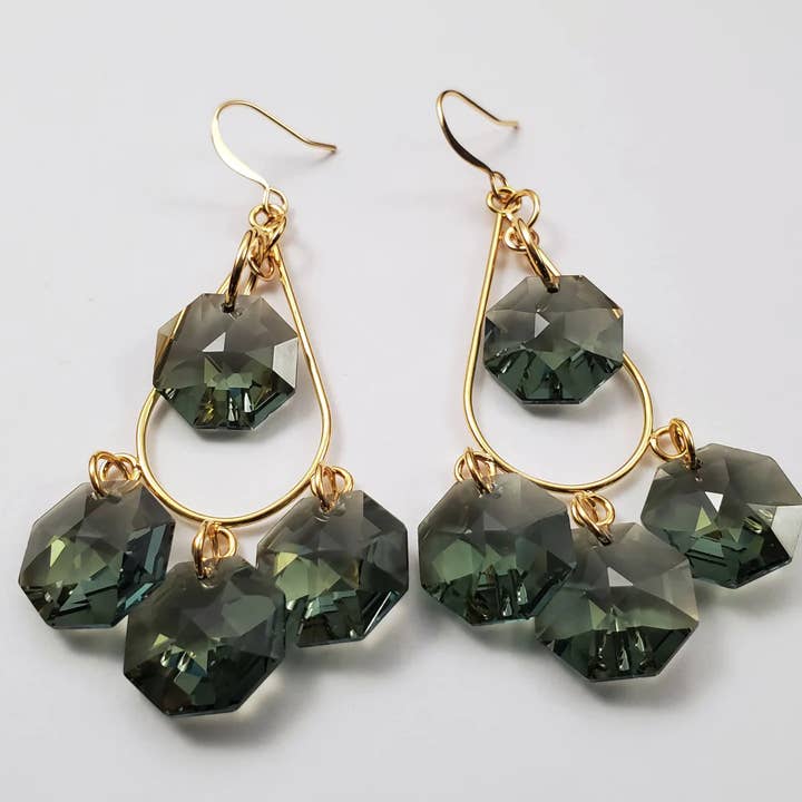 Sage Green Crystal Teardrop Earrings for wholesale by Verdier Jewelry