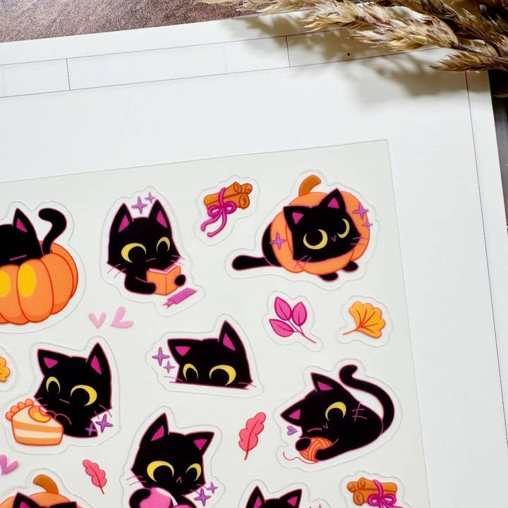 Meowashi Studio - Wholesale Sticker - Black Cat and Pumpkin Clear Sticker Sheet2