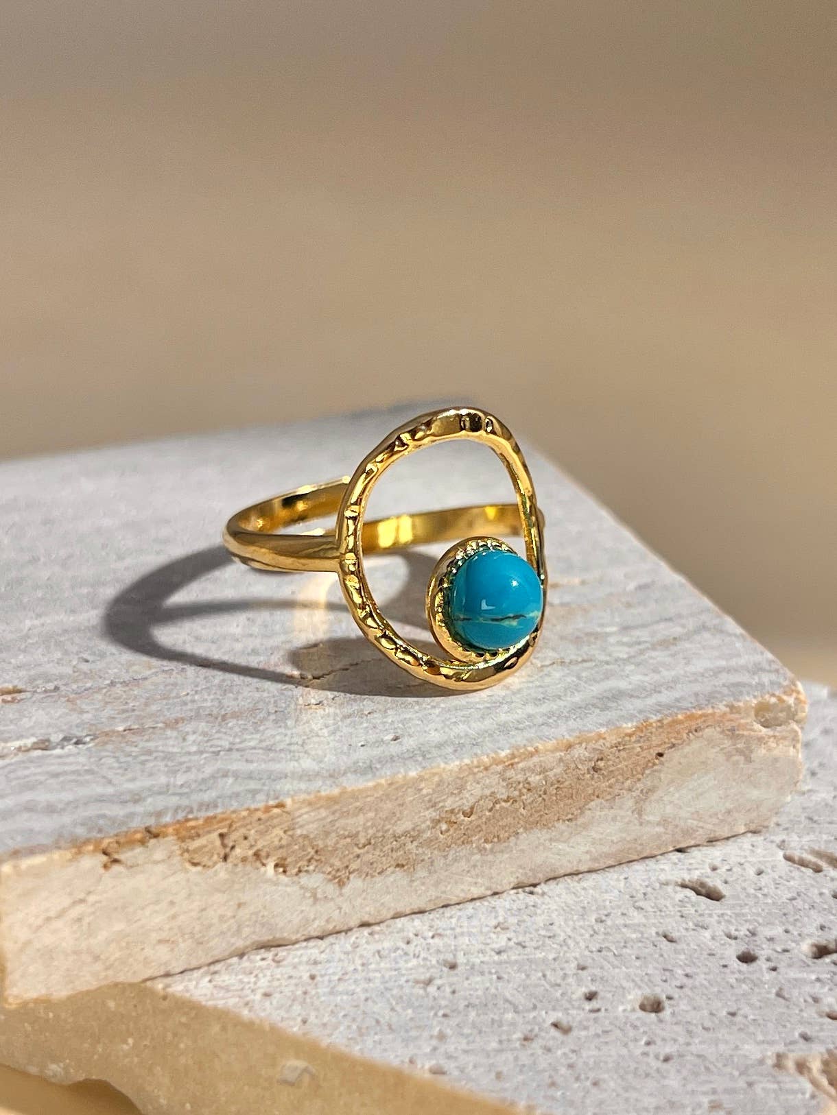 COSMOS - Wholesale Single Stone/Solitaire Ring - Adjustable oval stainless steel ring with natural stone0