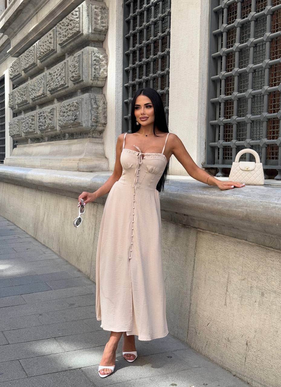 Standpoint Top – wholesale Dress – Women's – The Riviera Charm Lace-Up Midi Dress Summer Romance - 120223