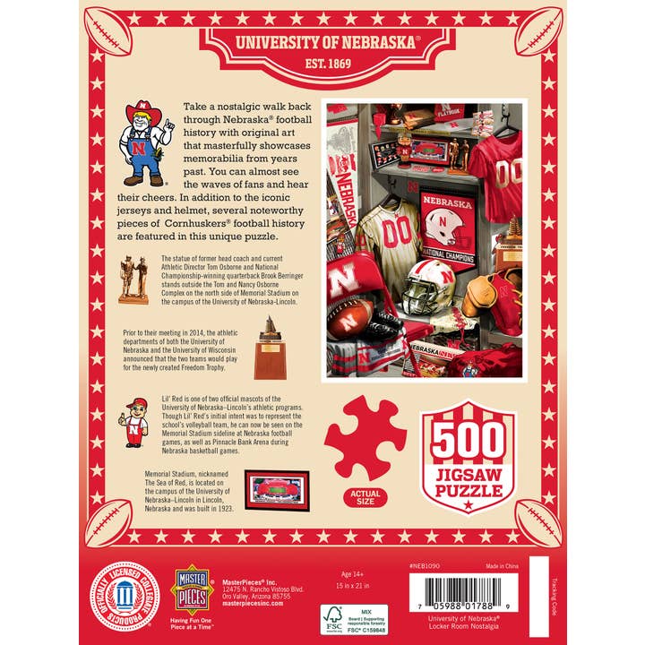 Masterpieces Puzzles - Wholesale Puzzle - Adult - Nebraska Cornhuskers - Locker Room 500 Piece Jigsaw Puzzle