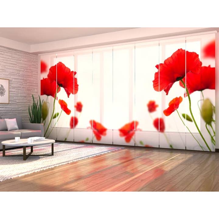 Set of 8 Red and White Panel Curtains for wholesale by IlyDecor