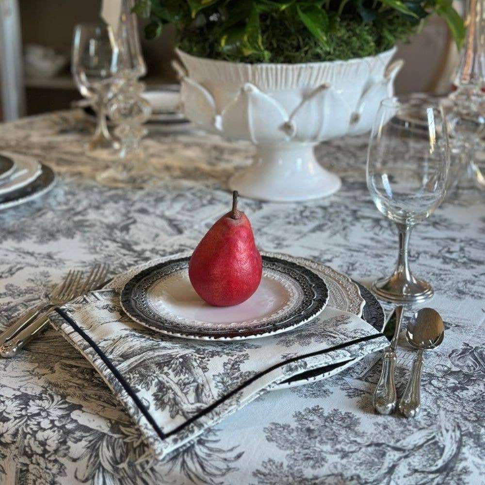 Arte Italica & Crown Linen Designs - Wholesale Tablecloth - Montefalco Toile Tablecloth, Black & Cream - New2