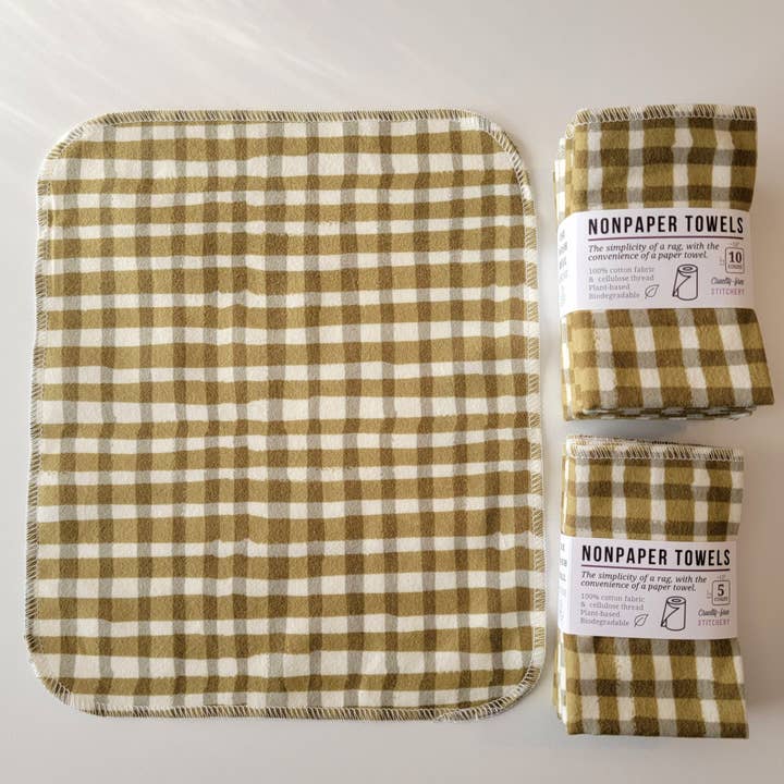 NonPaper Towels - Olive Painted Plaid for wholesale by Cruelty-Free Stitchery