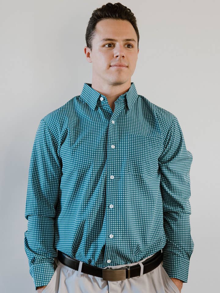 Midnight Green Check LS Shirt for wholesale by JD Buck