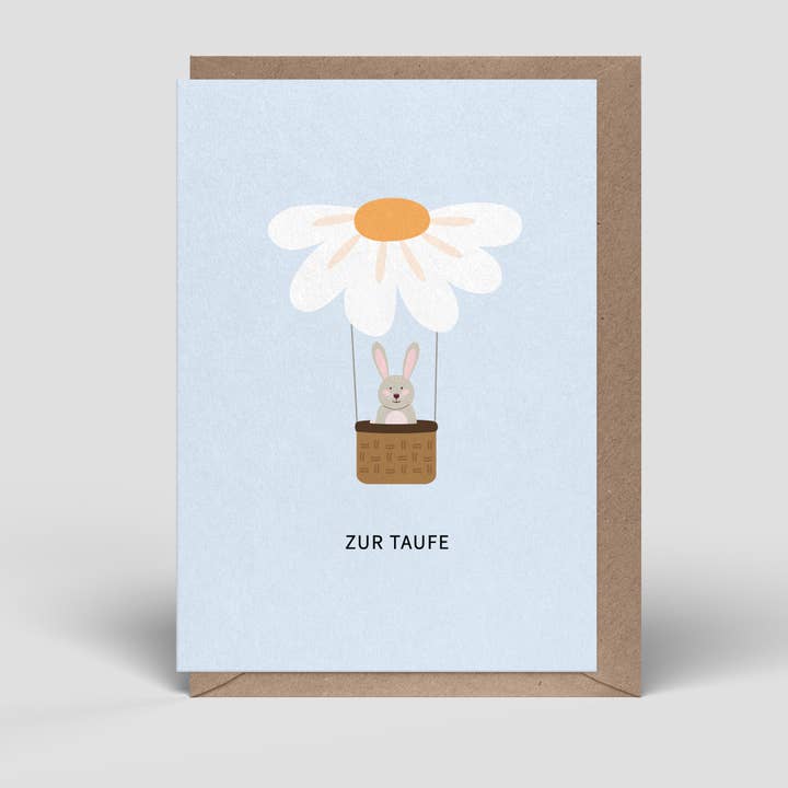gevouwen kaart - doopkaart - konijn in een ballon - nr. 276 voor wholesale door Naturbedacht