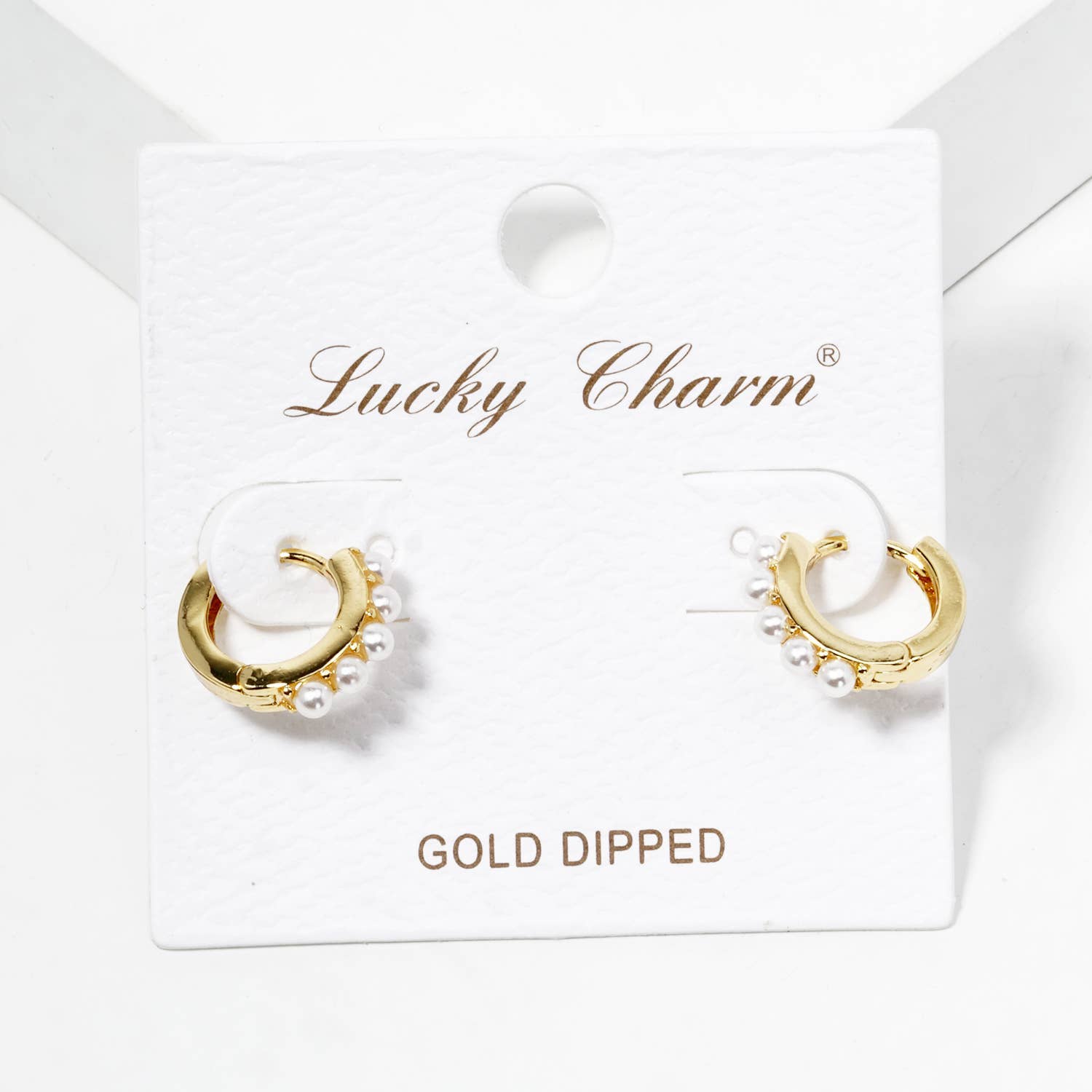 Verita Lane - Wholesale Huggie Earrings - 18k Gold Dipped Pearl Beaded 10mm Dainty Huggie Hoop1