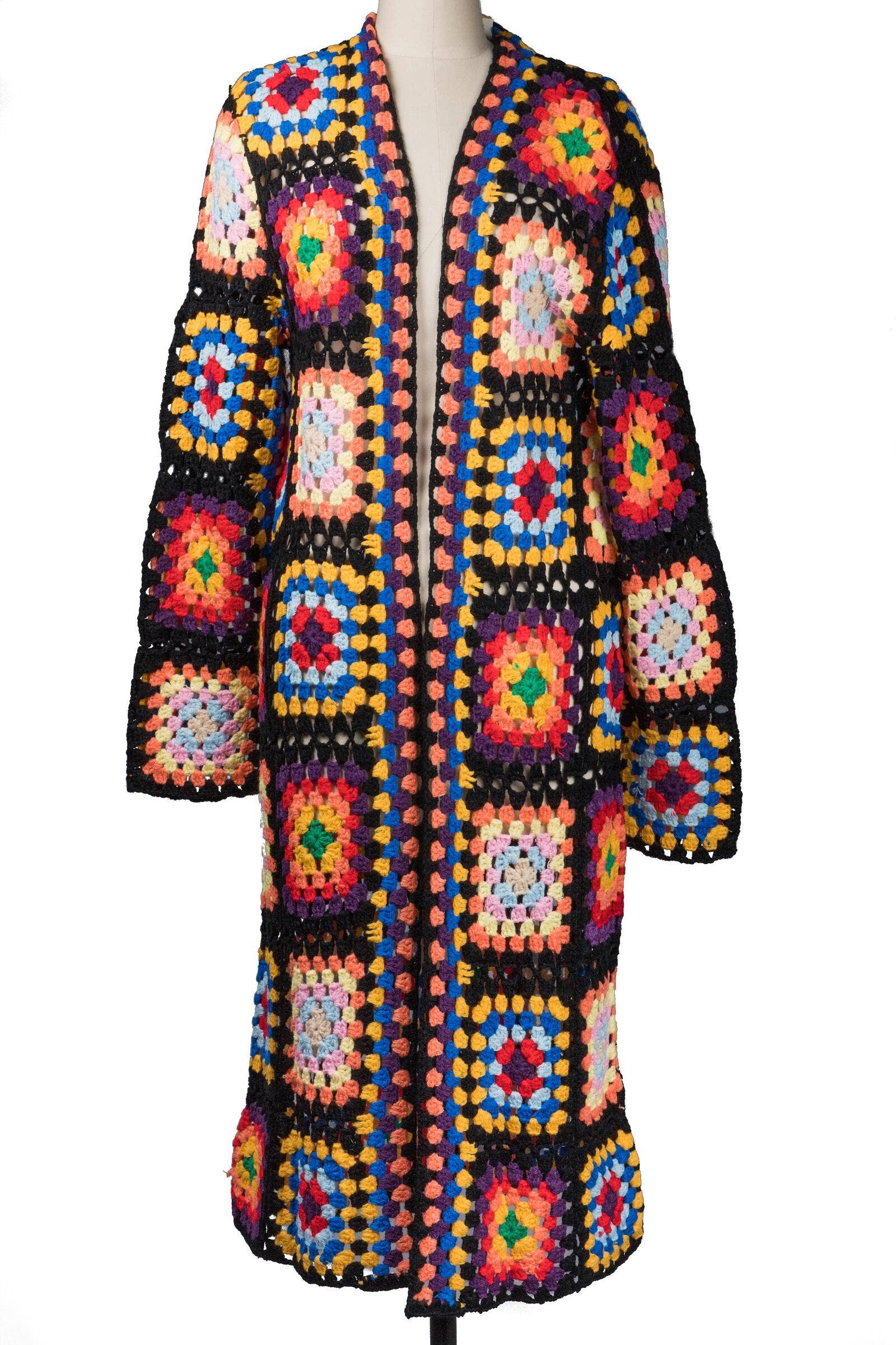 SAACHI - Vente Kimono – femme - Cardigan kimono long en crochet granny à motifs floraux multicolores9