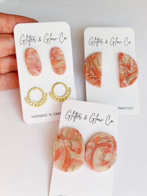 Red Faux Stone Studs, Large Studs, Polymer Clay Earrings for wholesale by Glitter and Glow Co