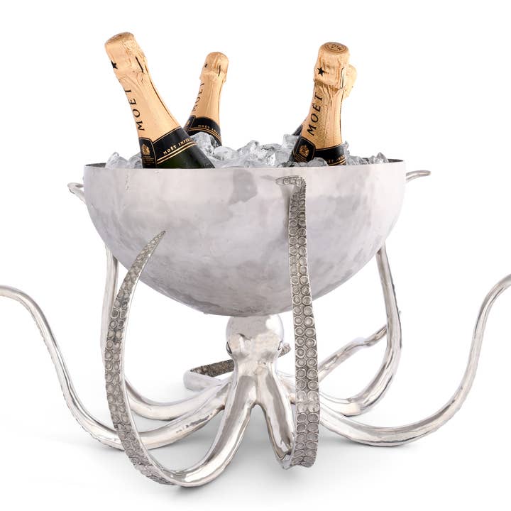 Vagabond House – wholesale Ice bucket – Octopus Pewter Steel Ice Tub Punchbowl