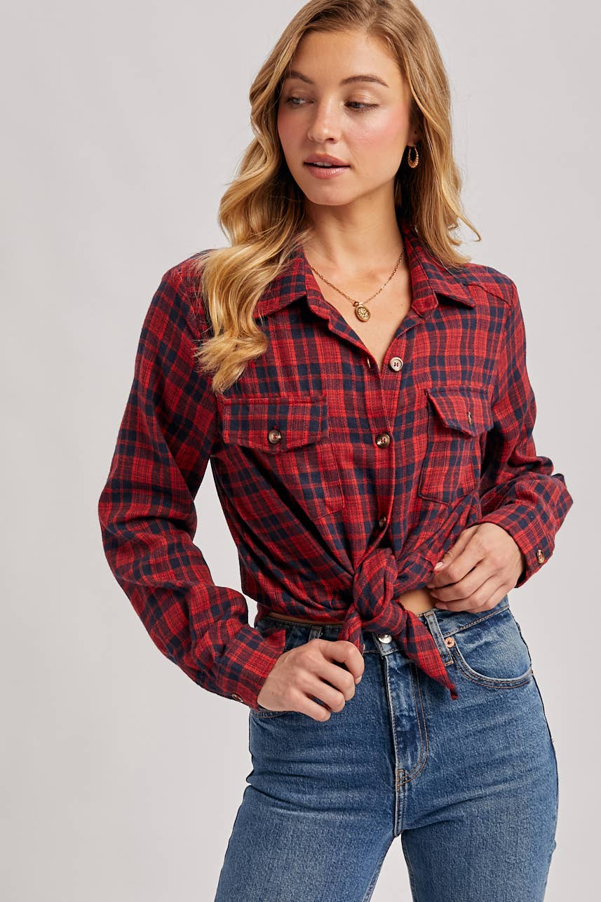 Bluivy - Wholesale Shirt - Women's - BUTTON DOWN PLAID SHIRT WITH POCKETS - 4TH OF JULY4