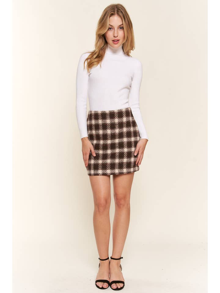 Brown ATW15461 - Brushed Plaid Mini Skirt for wholesale on Faire