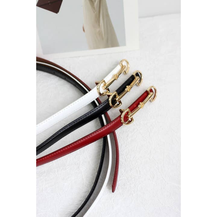 ESLEY - Wholesale Belt - Women's - A2408DJN36588 - Slim Leather Belt with Equestrian Buckle