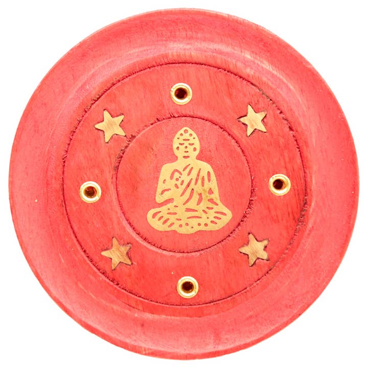 Puckator Ltd - Wholesale Incense Holder - Mango Wood Buddha Round Red Ashcatcher Sticks & Cones Burner