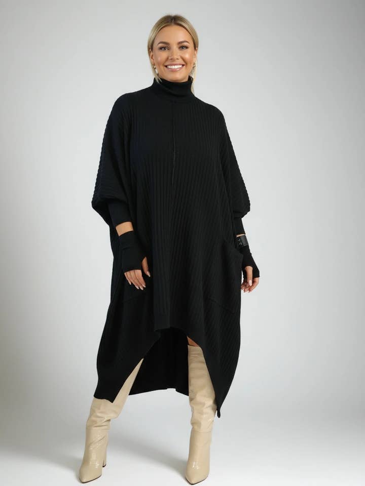 Asymmetrical Knitted Pullover Dress with Turtleneck for wholesale by Simple Moderne