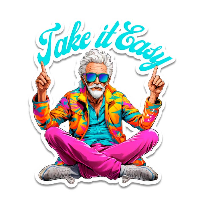 Autocollant Kalm ''TAKE IT EASY'' Yogi Man. Personnalisez tout avec nos autocollants, durables et résistants à l'eau. pour la vente par Kalm Yoga