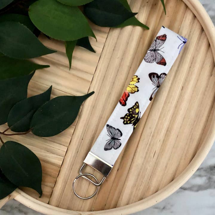 Porte-clés en tissu imprimé papillon blanc, porte-clés pour la vente par MDStickerShop