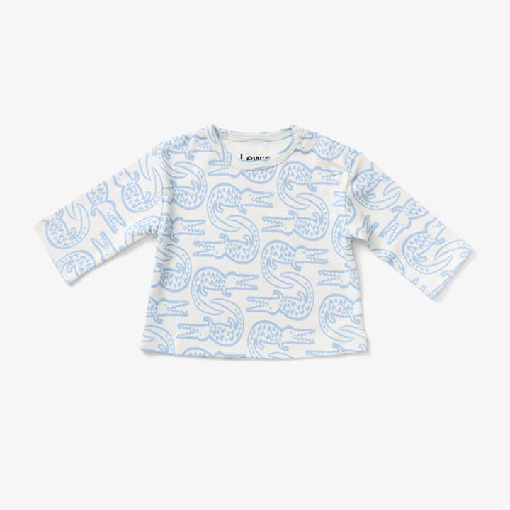 Baby Long Sleeve T Shirt - Alligator | Bay Blue for wholesale by Lewis