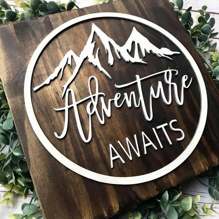 Adventure Awaits 3d Laser Cut Wooden Sign for wholesale by Little Country Cottage LLC
