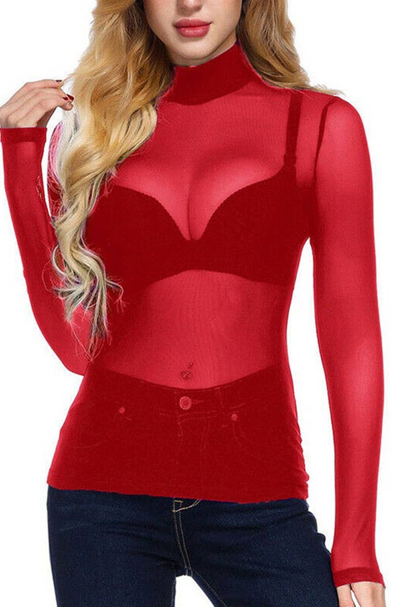 NINEXIS - Wholesale Blouse - Women's - CWTBLL3864_SHEER MESH STRETCH LONG SLEEVE TURTLENECK TOP4