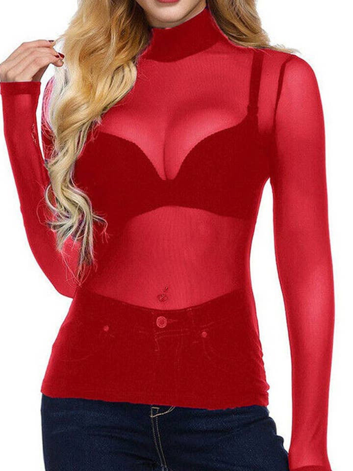 NINEXIS - Wholesale Blouse - Women's - CWTBLL3864_SHEER MESH STRETCH LONG SLEEVE TURTLENECK TOP4