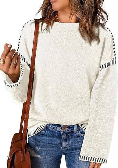HIDDENBRAND - Wholesale Knit Sweater - Women's - Contrast Trim Cable Knit Pullover Sweater3