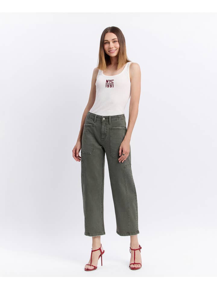 DEEP FOREST SUPER HIGH RISE ELASTIC WAISTBAND BARREL JEANS F5831DPF for wholesale on Faire