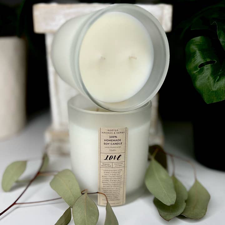 Rooted Aromas and Herbs - Vente Bougie en bocal - Bougie de méditation Love