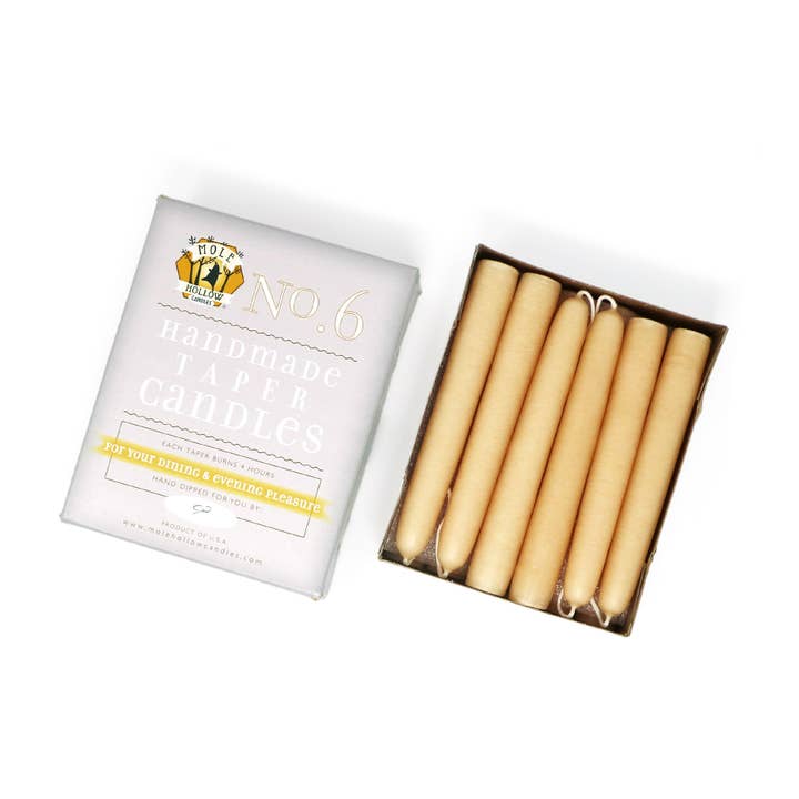 Mole Hollow Candles - Wholesale Tapered Candle/Candlestick - 6" Hand Dipped Unscented Taper Candles - 39 Colors USA Made5