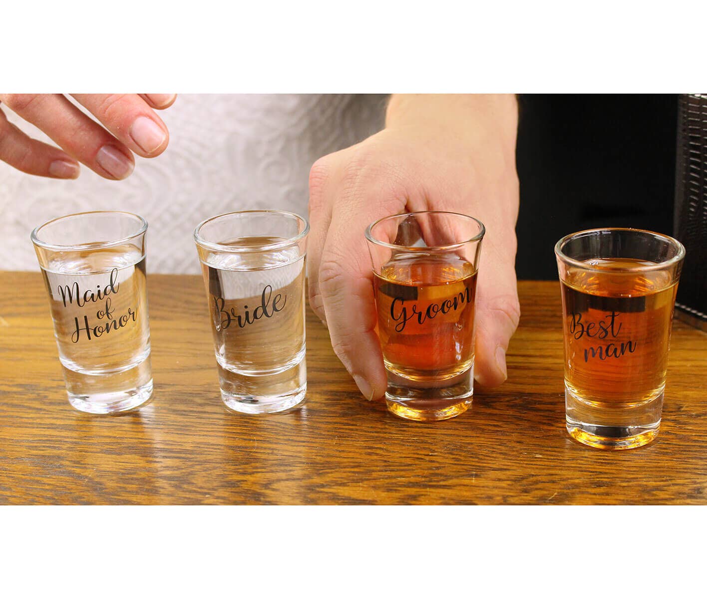 Lillian Rose – Copo de shot por atacado – Conjunto de copo de noiva, noivo, dama de honra e padrinho3