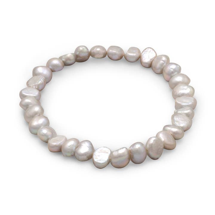 Silver Stars Collection - Wholesale Beaded Bracelet - Silver Cultured Freshwater Pearl Stretch Bracelet0