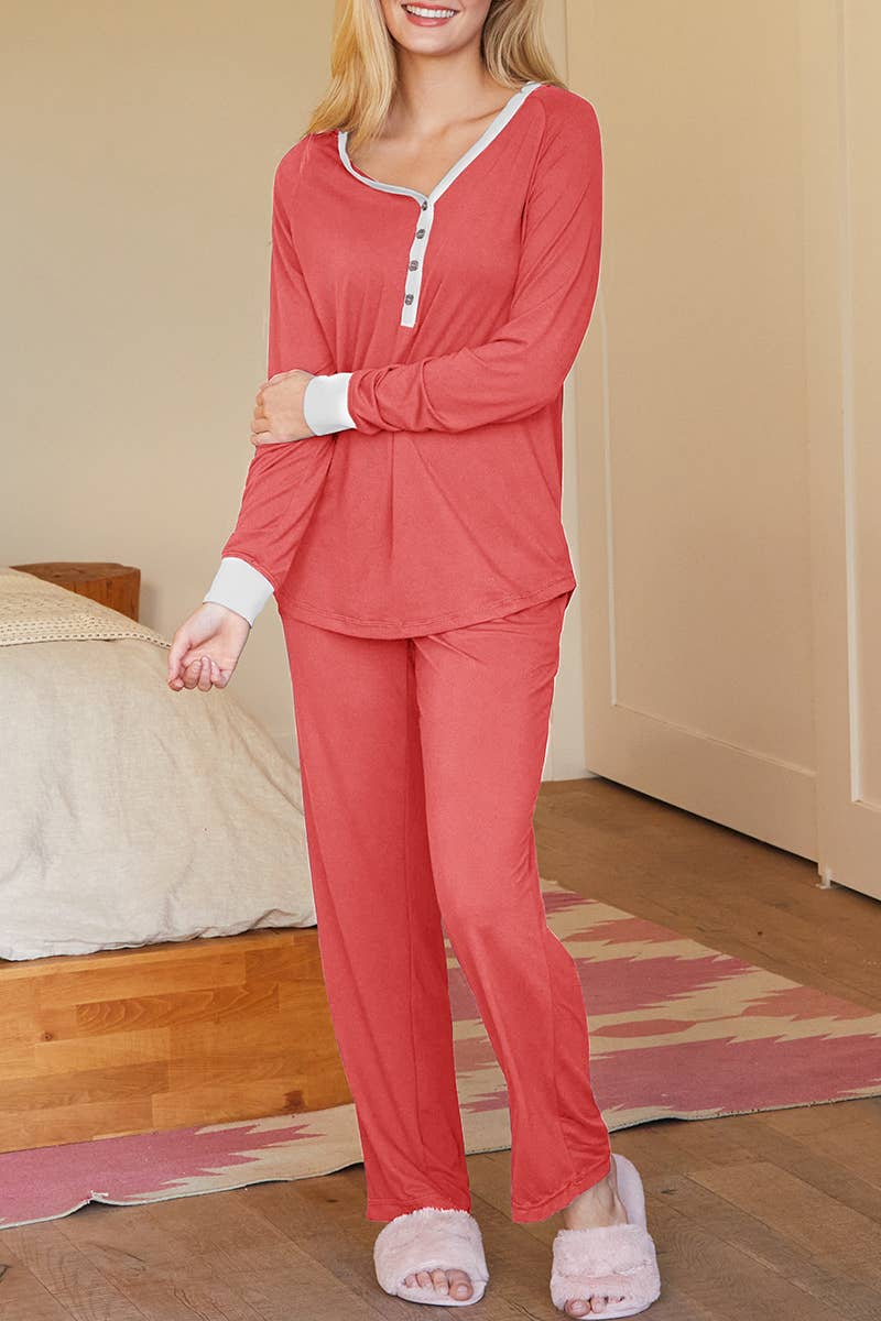 NINEXIS - Wholesale Sleepwear Set - Women's - CWSPJ033_COZY LONG SLEEVE HENLEY NECK PAJAMA SET20